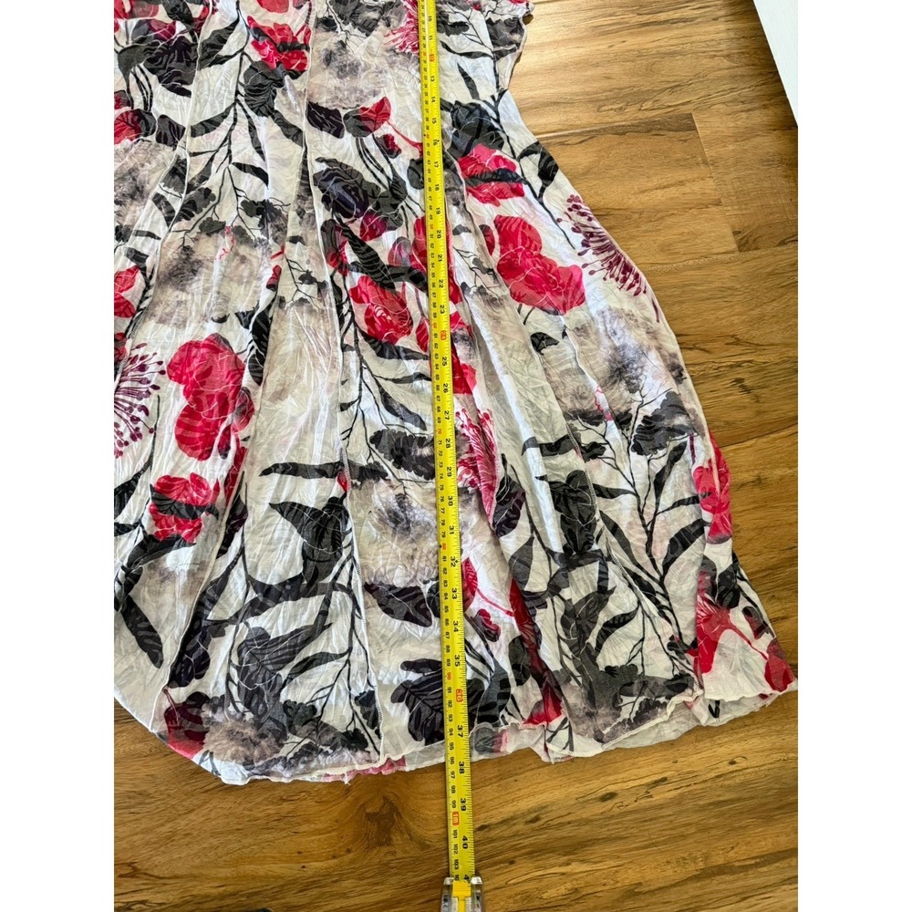 Shana Apparel Floral Crinkle Midi Dress M Pink Grey Artsy Lagenlook Boho Travel - Picture 8 of 9